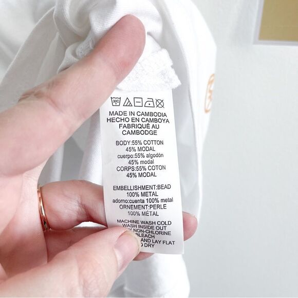 Michael Michael Kors White T-shirt Gold Bling MK Logo Stud Cotton Women's S NWT - Picture 6 of 8